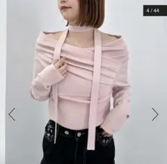 archives チョーカータックドレープオフショルニット ピンク バレエコア