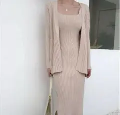 韓国 ワンピース ニットワンピ カーディガン セットアップ