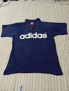 最終値下げ　レトロ感　adidas ポロシャツ ネイビー 3ストライプ M-Lのサムネイル