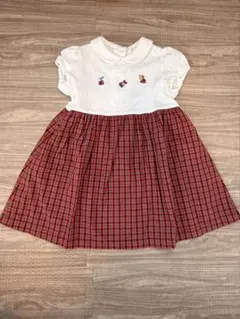 ファミリア　刺繍付きホワイトとレッドチェックワンピース