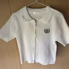 ホワイト 半袖 ジッパー付き トップス