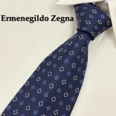 エルメネジルドゼニア ネクタイ ブルー 小紋柄 肉厚 光沢 極美品