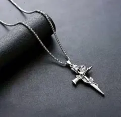 クロス ネックレス y2k シルバー 十字架 ローズネックレス アメカジ