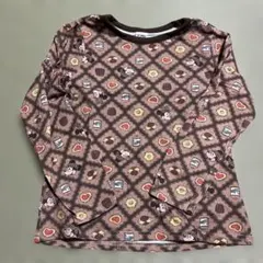 ミッキー柄 長袖カットソー ブラウン