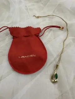 LANCEL ペンダントネックレス ゴールド/グリーン
