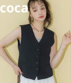 coca ベスト ジレ フロントボタンVネックベスト　ネイビー