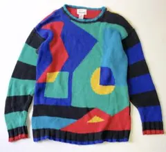 【1990s】ビンテージ　総柄　アートデザイン　カラフルニットセーター　古着屋
