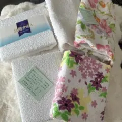 タオルセット 5枚 白・花柄 新品