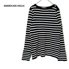 アメリカンホリック【M】リブ編み ニット ボーダー 長袖 ブラック シンプル