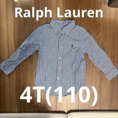【美品】Ralph Lauren 青 チェック柄 長袖ポロシャツ 4/4T