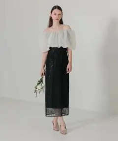 leja 2WAYオフショルダーパフスリーブIラインワンピースドレス