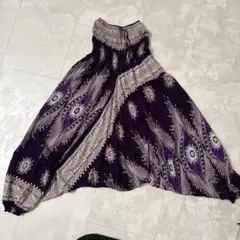 紫色 幾何学模様 サルエルパンツ