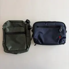 オリーブグリーンのショルダーバッグとネイビーのウエストバッグの2点セット