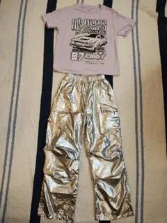 SHEIN ロサンゼルス Tシャツ & シルバーパンツ セット 8歳程度