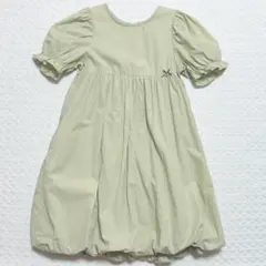 アプレレクール ワンピース 130 パフスリーブ バルーン グリーン 綿100%