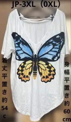 JP-3XL（0XL）バタフライプリント 半袖Tシャツ ホワイトのサムネイル
