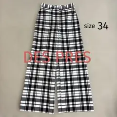 DES PRES ハイツイストクレープ フレアパンツ　チェック　34 S