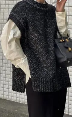 CLANE SIDE ZIP TWEED KNIT VEST