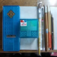 昭和レトロダイヤモンド筆入れ&サンスター筆洗い&絵筆&毛筆セット