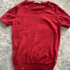 赤 エクストラファインメリノウール 半袖ニット M