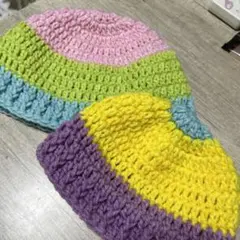 ベビー・キッズ用カラフル帽子セット ハンドメイドニット帽子クロッシェハット