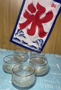 ガラス製　金色装飾　丸型グラス　5個セット