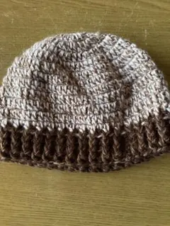 ハンドメイド　毛糸手編み帽子　ニット帽　ビーニー　ベージュ茶色