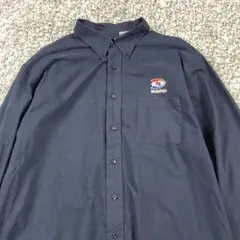 【アメリカ古着】企業ロゴ　刺繍　L/Sワークシャツ　ネイビー
