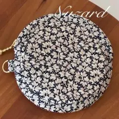 ●Φ11 ハンドメイドポーチ リバティタナローン ヌザード 丸ポーチ小銭入れ黒金