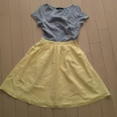 MERCURYDUO 半袖ひざ丈ワンピース グレー/イエロー