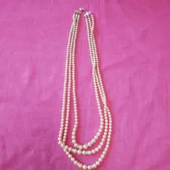 パール 真珠風 ベルト ネックレス ラインストーン ピンク 3連 ロング
