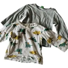 【サイズ90.95】秋服 2枚セット 長袖Tシャツ まとめ 男の子 恐竜ボーダー