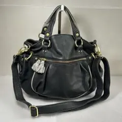 美品 BEAURE ビュレ ショルダーバッグ Y2K レザー シボ革 黒2way