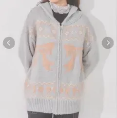 merry jenny カウチンニット　アウター　水色　リボン　メリージェニー