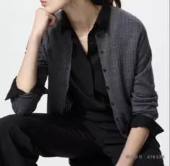 ユニクロ　メリノリブクルーネックショートカーディガン グレー