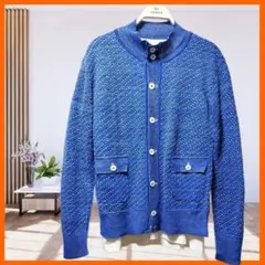 春夏　メンズニットカーディガン　高品質　ドット柄　綿ハイゲージジャガード　着痩せ