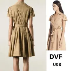 DVF クリーニング済 ベージュ シャツワンピース 半袖　US0 XS