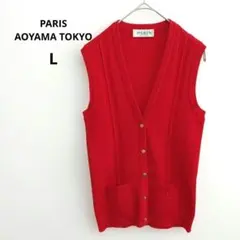 【パリス】Vネック ニット ベスト レッド 赤 金ボタン 鮮やか 上品のサムネイル