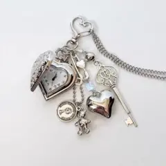 ハート時計付き マルチチャームキーホルダー