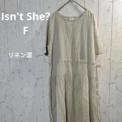 【Isn't She?】ベージュ 半袖 リネン混シャツワンピース 裏地なしのサムネイル