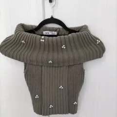 ZARA ノースリーブニット S オリーブグリーン