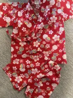 ベビー甚平 女の子 赤 花柄 毬柄 和柄 夏祭り 浴衣　90