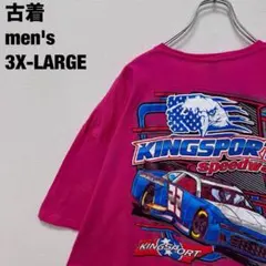 古着 KINGSPORT Tシャツ レーシング サーキット 奇抜 ピンク 3XL