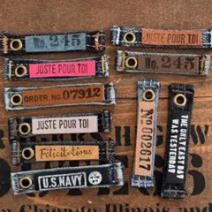 ビンテージ革タグ　デニム付きレザータグ10本　ハンドメイド素材　バッグチャーム