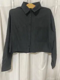 黒ブラックシャツショート丈SHAGGIE秋冬ポケットバイトシャギー