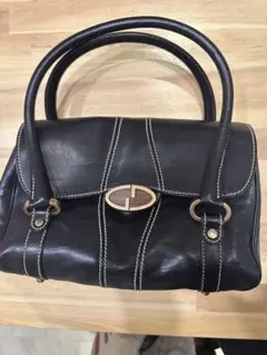 GUCCI グッチ ヴィンテージ レザーハンドバッグ GG金具 黒のサムネイル
