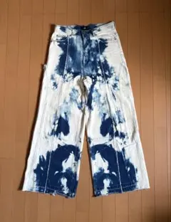 HARE リメイクデザイン デニムパンツ ブリーチ加工 カットオフ ワイドパンツ