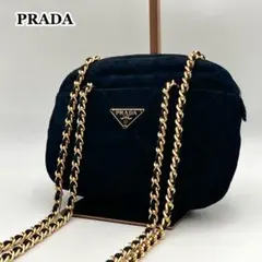 Yu様専用✨ PRADA チェーンショルダーバッグ ベロア 黒×金 ヴィンテージ