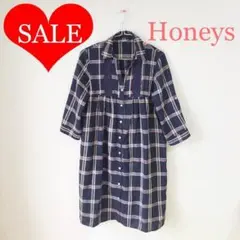 ハニーズ 七分袖 チェック シャツワンピース チェックシャツ ワンピース 夏服