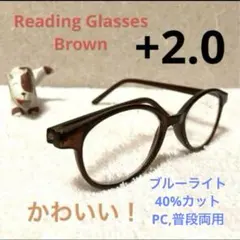 ( かわいい！) シニアグラス ( 老眼鏡) +2.0ブラウン PC普段両用